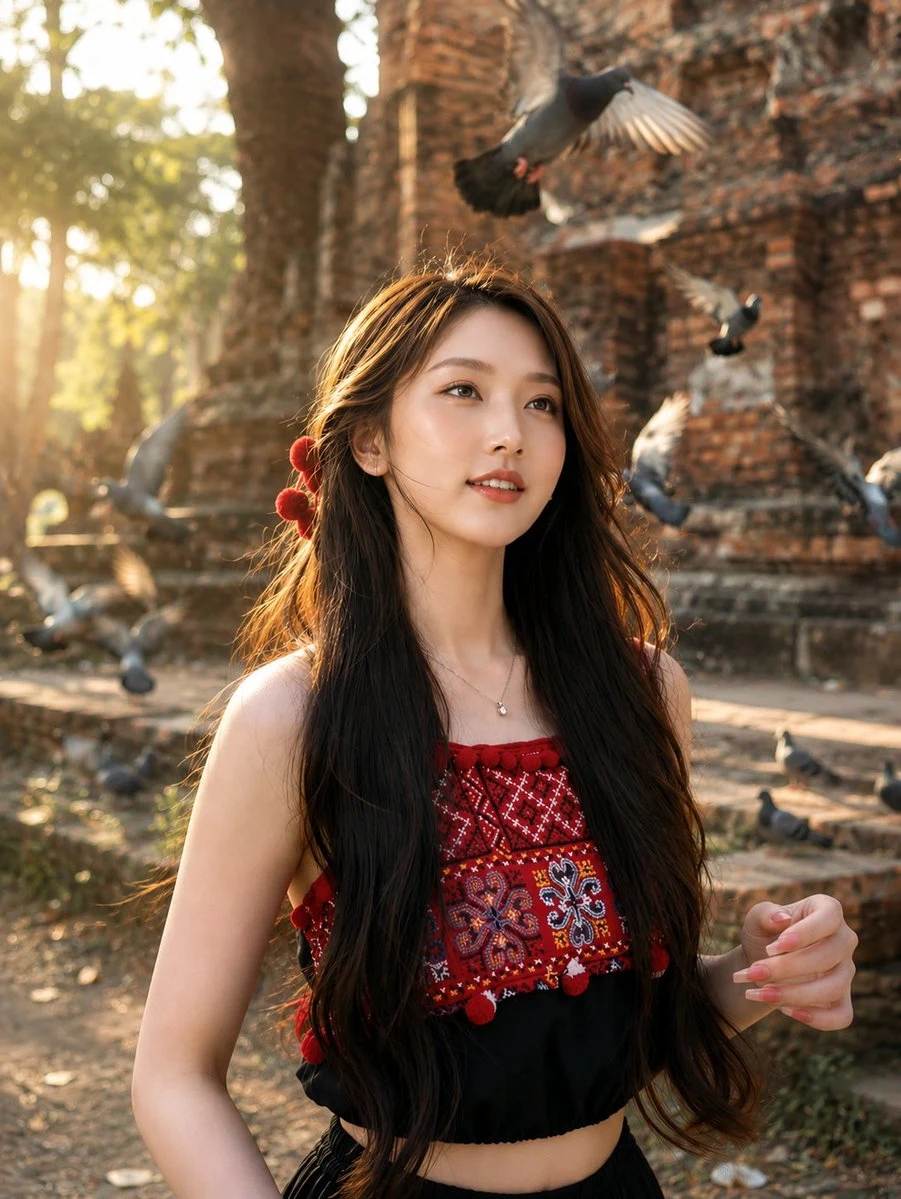 Cinematic Travel Portrait Ancient Temple Ruins
