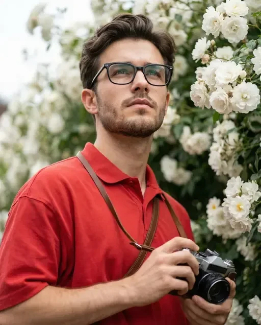 Young Man with Vintage Camera