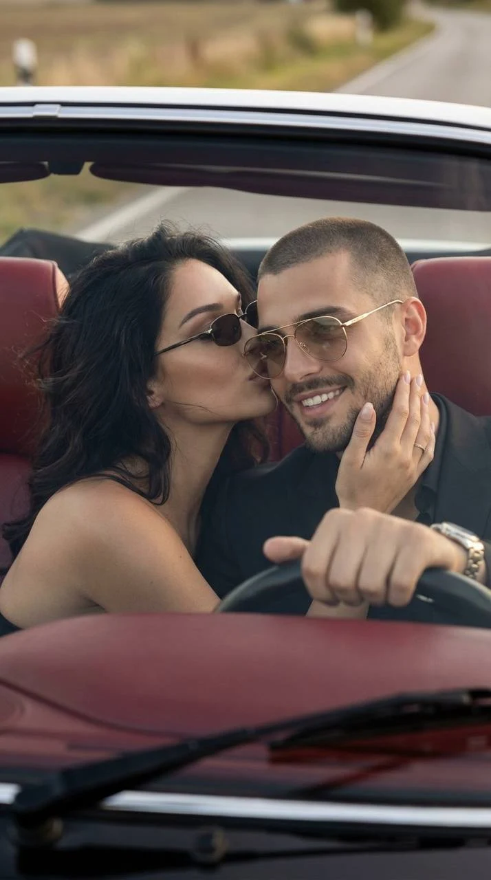 romantic road trip in convertible