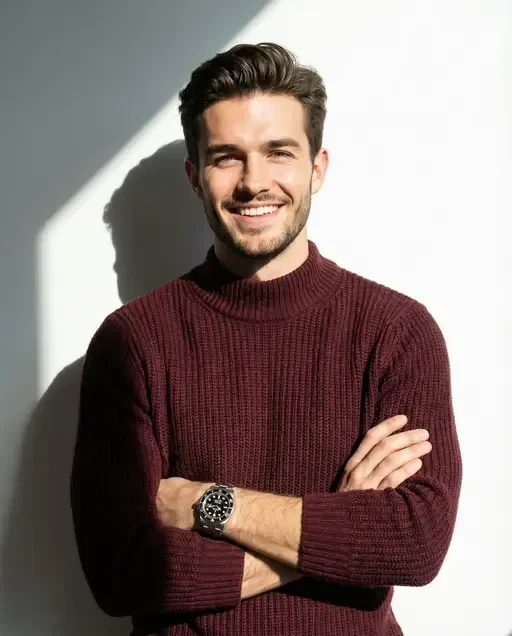 Man in Maroon Sweater with Watch