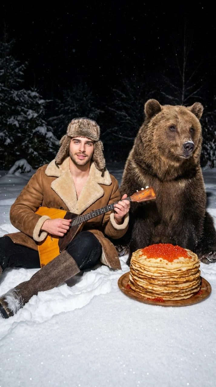 Russian Winter With Bear and Blini
