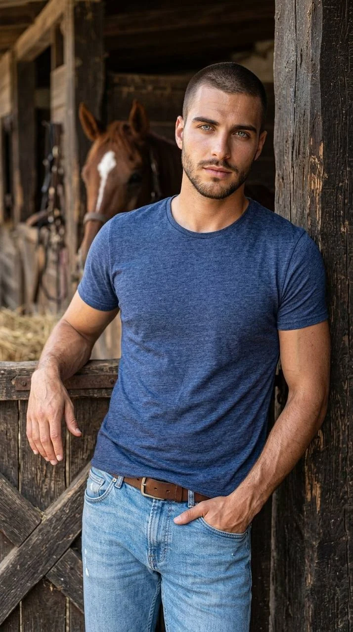 Muscular Man in Stable Portrait