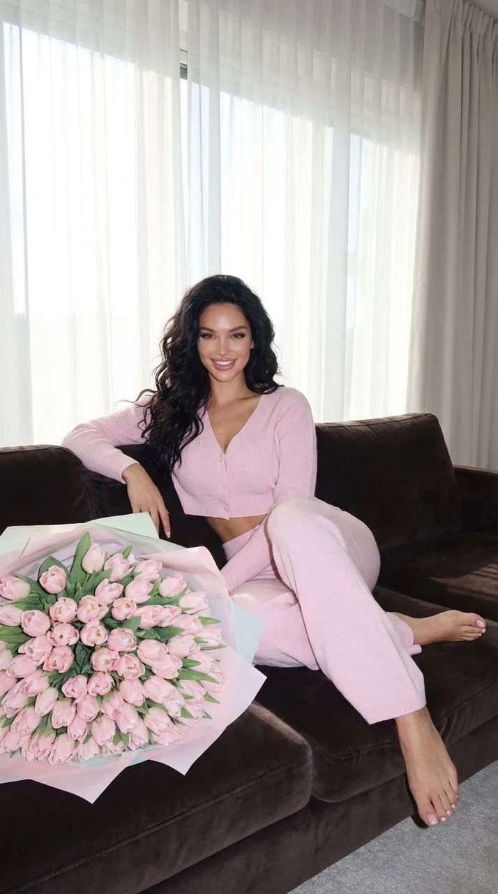 Romantic Woman With Giant Tulips Interior