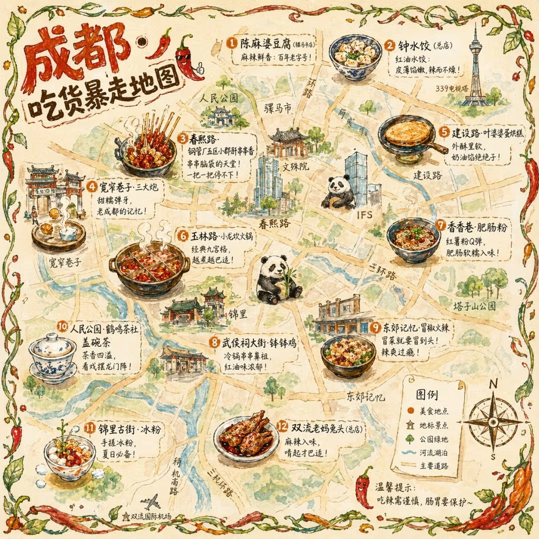 Chengdu Foodie Map Illustration