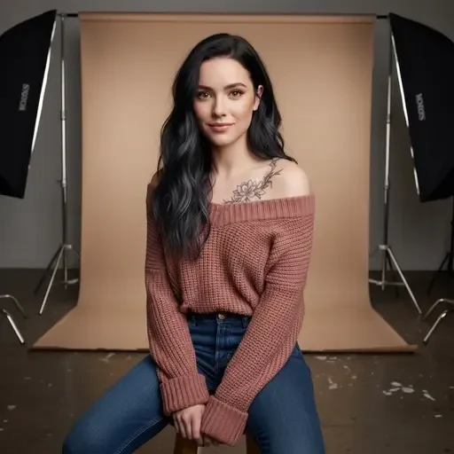 Studio Portrait in Pink Knit Sweater