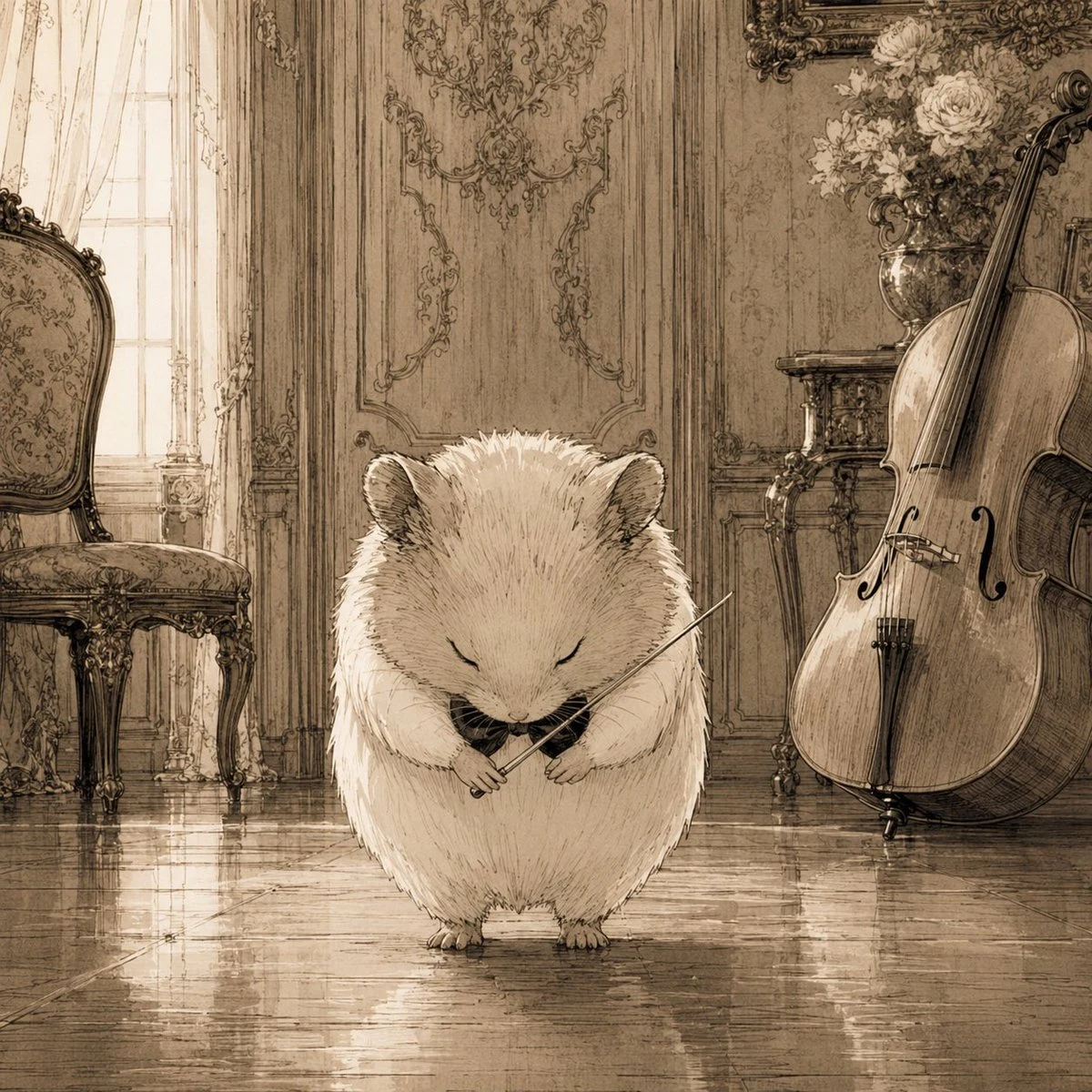 Sepia Hamster Violinist