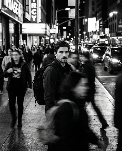 cinematic black white male street portrait