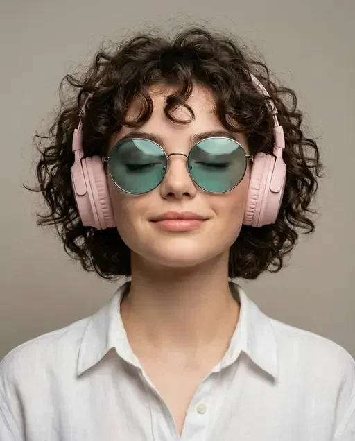 Studio Portrait Woman With Pink Headphones