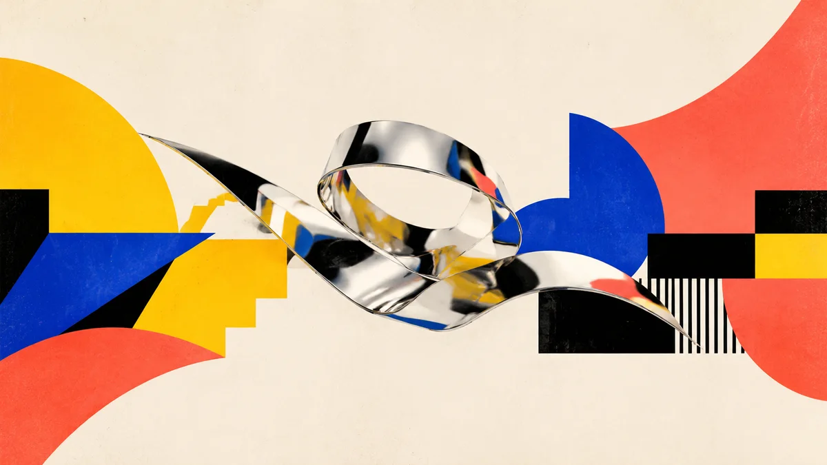 Abstract chrome sculpture and geometric shapes for an event poster
