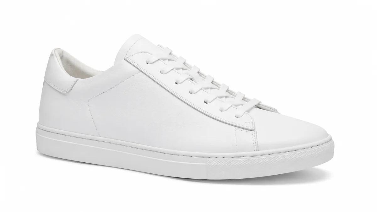 White leather sneaker photographed for a clean ecommerce listing