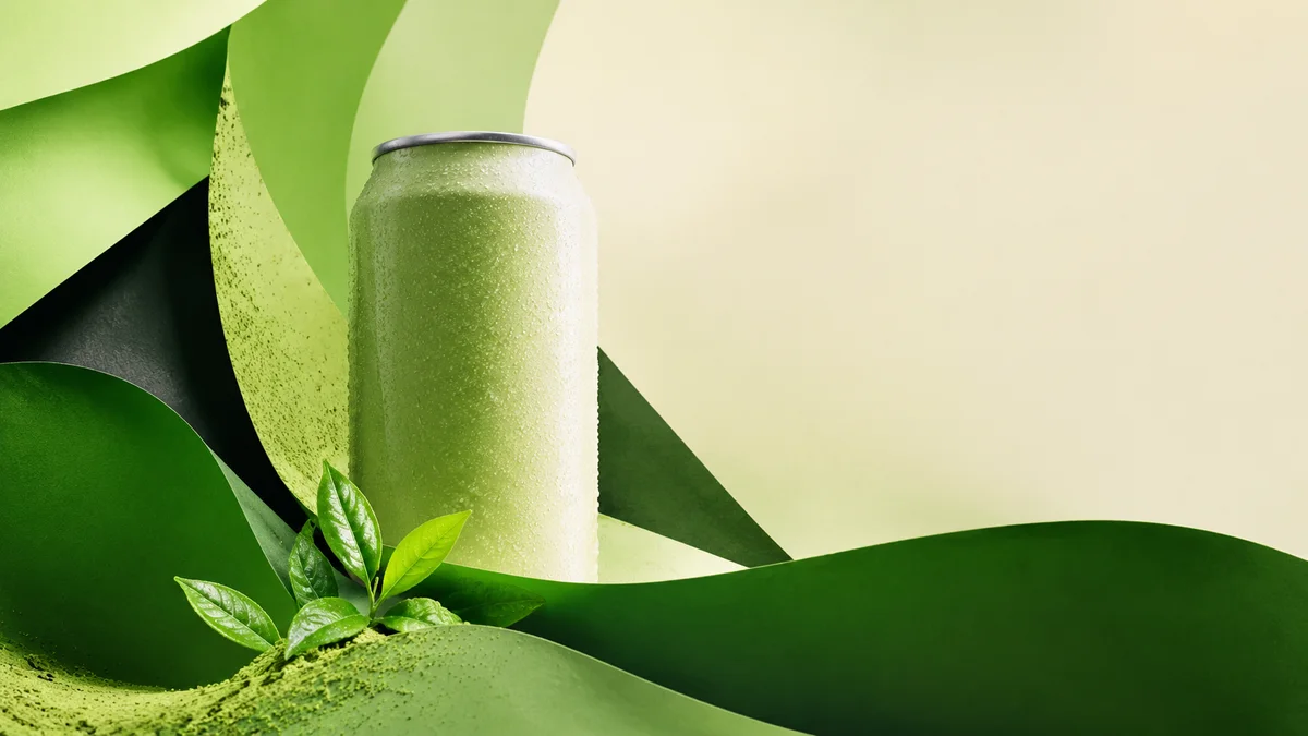 Fresh green matcha drink product launch visual with campaign copy space